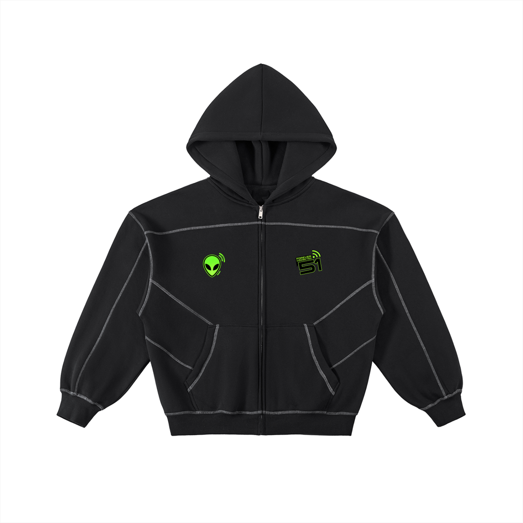 AlienInu51 Contrast-Stitched Boxy Fleece Zip Hoodie