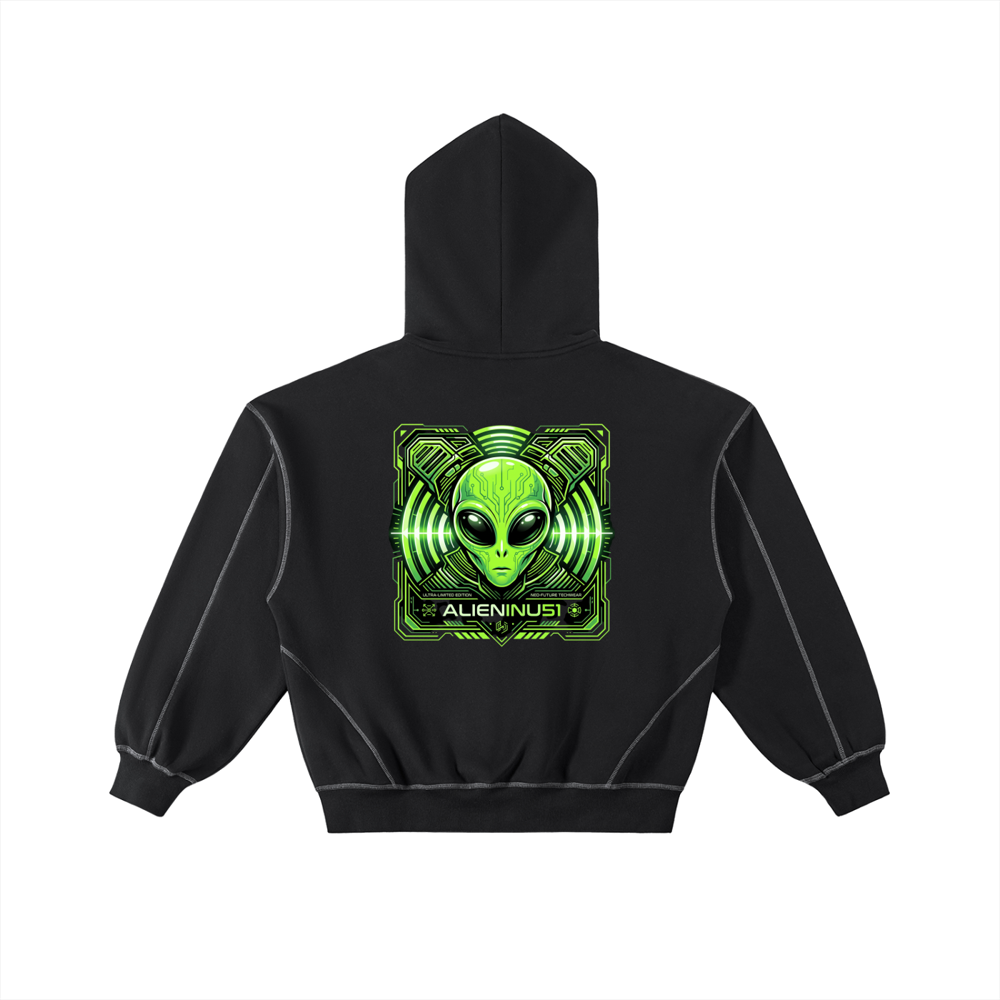 AlienInu51 Contrast-Stitched Boxy Fleece Zip Hoodie